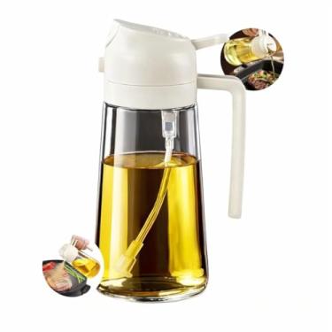Imagem de Galheteiro Spray Pulverizador Dispensador Azeite Óleo Vinagre 2 em 1 Vidro 470ml Tampa Antivazamento Com Botão Cozinha Premium