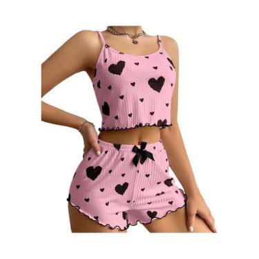 Imagem de Conjunto De Pijamas Femininos De Verão 2PCS, Camisola Com Alças Finas 