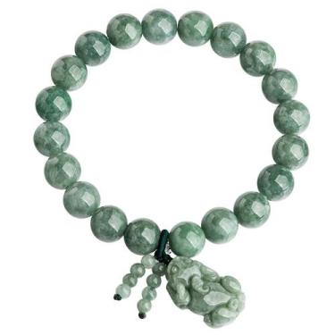 Imagem de Pulseira de miçangas naturais de jadeíta de grau A de 10 mm com jade p