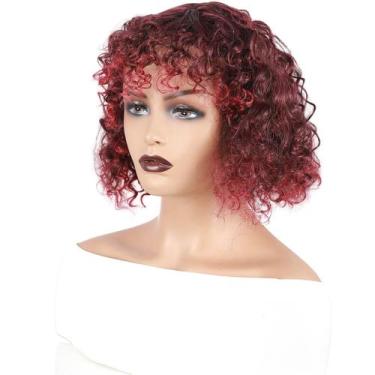 Imagem de Peruca Cosplay Genérica Curta Borgonha Curly Afro Style 32cm - yiweisa