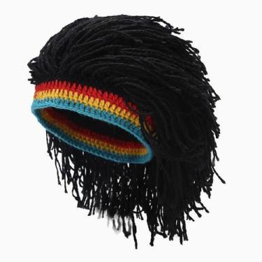 Imagem de Chapéu de peruca Rasta com barba, lã de crochê feita à mão para adulto