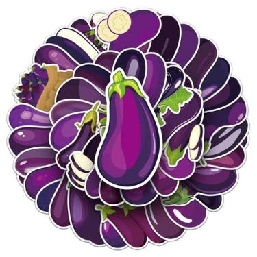 Imagem de Pacote de adesivos com tema de berinjela, 50 peças de decalque engraça