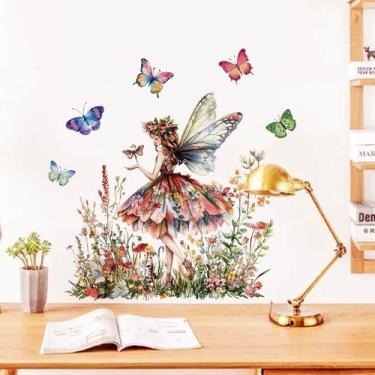 Imagem de Adesivos de parede Butterfly Girl PVC autoadesivos Art Deco - yiweisai