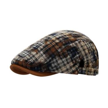 Imagem de Boné plano unisex ajustável xadrez marrom/azul - Yiweisai