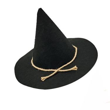 Imagem de Chapéu de bruxa de feltro preto com acabamento em corda para o Hallowe
