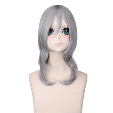 Imagem de Peruca de cosplay de anime, cinza prateado, em camadas, cabelo médio c