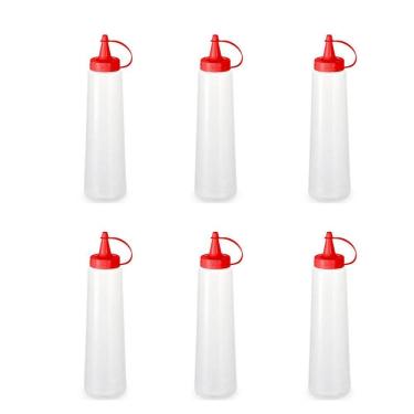 Imagem de Kit 6 Bisnagas para Molhos 400ml Plástica Ketchup Tampa Vermelha Mostarda Maionese Plasvale