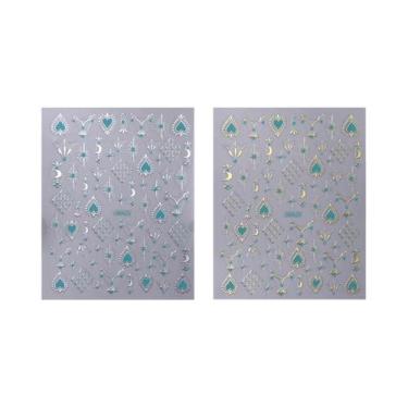 Imagem de Adesivos De Unha Holográficos 3D Estrela Lua Sol Dourados Prateados Co