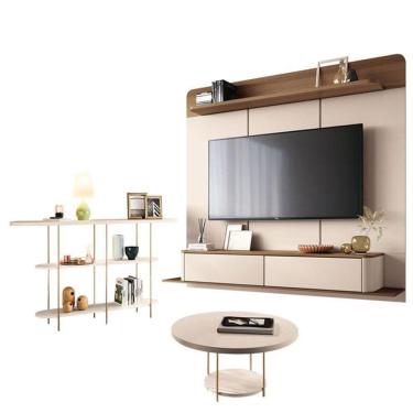 Imagem de Home Suspenso Galax Castanho Off White E Aparador Infinity E Mesa De Centro Sky Off White- Hb Móveis