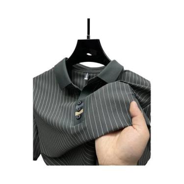 Imagem de Camisa Polo Masculina De Verão Com Listras Jacquard, Leve, Em Seda Gel