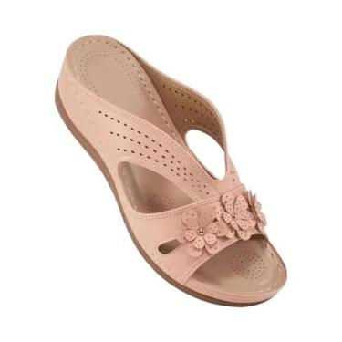 Imagem de Sandálias Casuais Femininas Com Plataforma Em Forma De Flor Confortáve