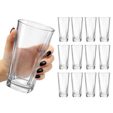 Imagem de Jogo 12 Copos Alto Vidro Grosso 280ml Quadrado Transparente - Haüskraf
