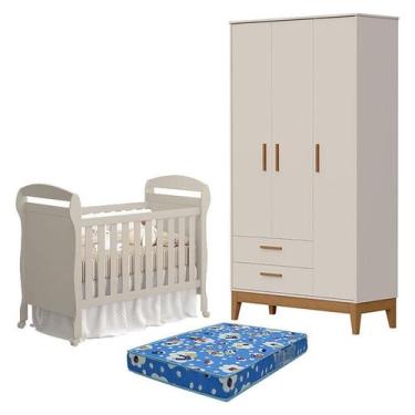 Imagem de Berço Americano Danny com Colchão Ortobom e Guarda Roupa 3 Portas Flip