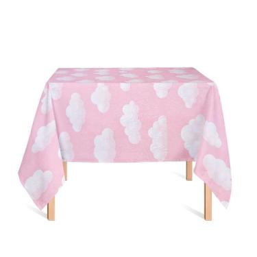 Imagem de Toalha de Mesa Quadrada em Tecido Jacquard Estampado Nuvem Rosa, 1,40 