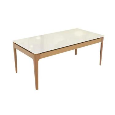 Imagem de Mesa de Jantar Kappesberg em Madeira Maciça com Tampo de Vidro Off Whi