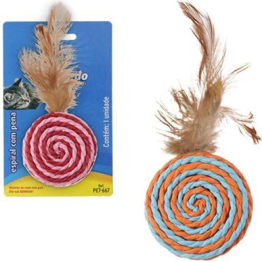 Imagem de Brinquedo para gato espiral de papel com pena 15x6cm de ø na cartela -