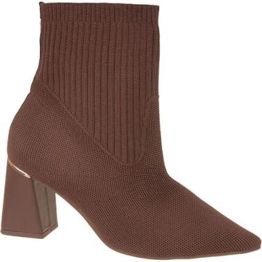 Imagem de Bota Bebecê Knit Bico Fino Cano Curto Salto Bloco T7022-026, 39, Tiram