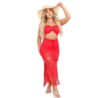 Imagem de Saída de Praia Sereia com Saia - Penelope Joy, Vermelho, M