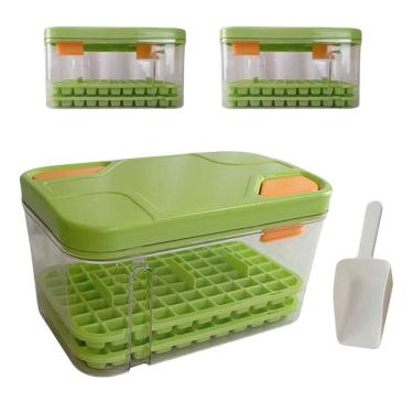 Imagem de Forma De Gelo Kit 2 Uni Recipiente Tampa Pegador Destacador Dispenser Casa Festa Evento Freezer
