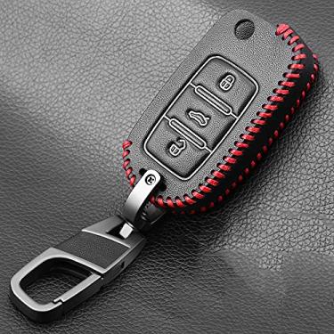 Imagem de WSWJDW Couro Car Key Case Cover Chaveiro Ring Key Bag, apto para VW Volkswagen Polo Golf Passat Beetle Caddy T5 Up Eos Tiguan Seat Skoda, A style 3 Buttons