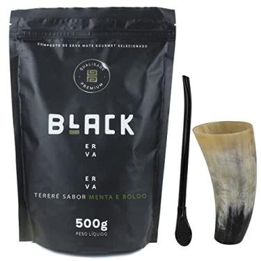 Imagem de KIT TERERÉ GUAMPA CUIA CHIFRE + BOMBA DE FERRO PRETA EPOX + BLACK ERVA 500G (Menta e Boldo)