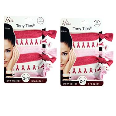 Imagem de Gravatas Mia Tony com el sticos estampados, hot pink, light pink, white with hot pink ribbons, Elastic one size fits all.