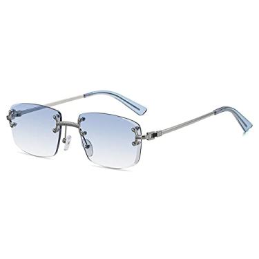 Imagem de Óculos de sol de metal com lente gradiente azul masculino feminino designer de luxo sem aro pequeno quadrado óculos de sol para homens sem moldura, C22, A