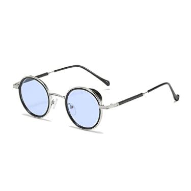 Imagem de Óculos de sol steampunk retrô masculino designer redondo punk óculos estilo gótico produtos femininos óculos de sol uv400, azul prata c6, outros