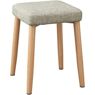 Imagem de KRASS Banqueta de molho de imitação de madeira maciça, banqueta de mesa de jantar acolchoada, pernas de banco de aço redonda, com almofadas de pé antiderrapantes, fácil de montar, cinza médio, colecionador88