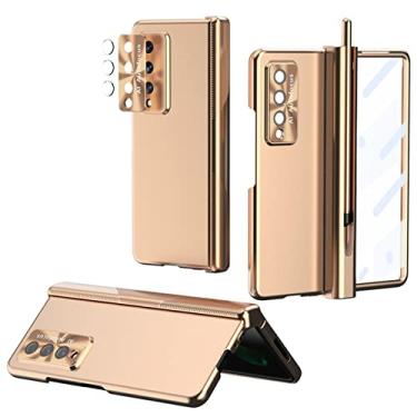 Imagem de Capa protetora de filme de vidro sem impressão digital para Samsung Galaxy Z Fold 3 5G Fold4 Fold 4 Fold3 à prova de choque com suporte para caneta estojos, ouro, para Samsung Z Fold 3