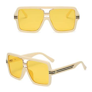 Imagem de Óculos de sol retro grande tamanho grande feminino designer quadrado preto óculos de sol de luxo óculos de proteção uv400 decoração hipster, amarelo bege, tamanho único