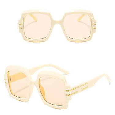 Imagem de Óculos de sol quadrados femininos de luxo moda moda moldura grande vintage óculos de sol populares tons brancos uv400, chá bege c3, tamanho único