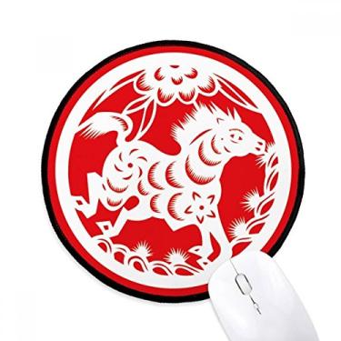 Imagem de DIYthinker Cavalo de corte de papel animal china arte do zodíaco tapete de mouse desktop escritório tapete redondo para computador