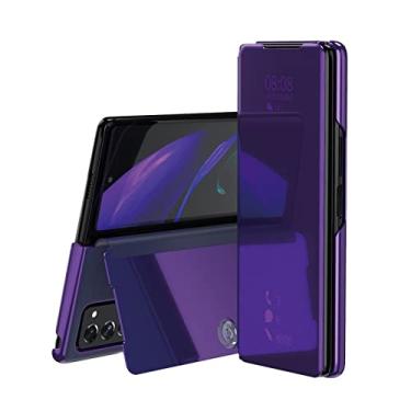 Imagem de Capa inteligente flip para Samsung Galaxy Z Fold 2 5G W21 W20 Espelho chapeamento de couro PU Kickstand capa de telefone à prova de choque, roxo, para Galaxy Z Fold 1