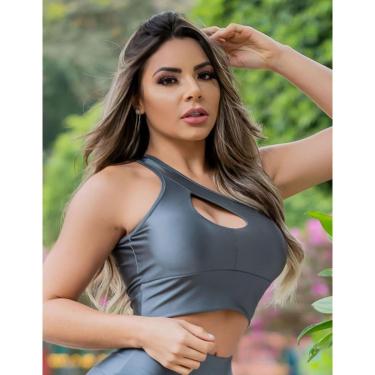 Imagem de Cropped Top Fitness Metalizado com Bojo Removível Academia | Fitmoda-Feminino