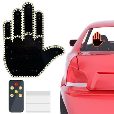 Imagem de 2 peças de luz de dedo para carro com controle remoto, luz de dedo engraçada de 176 LEDs, placa de LED para janela traseira do carro, luz de gesto manual para carro, placa de LED alimentada por