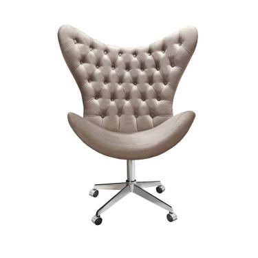 Imagem de Poltrona Alice Egg Capitonê Cadeira Botonê Giratória com Rodízios Recepção, Escritório Capuccino