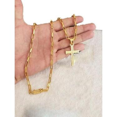 Imagem de Cordao Tijolinho Masculino 6mm Banhado Com Pingente Cruz - Elite