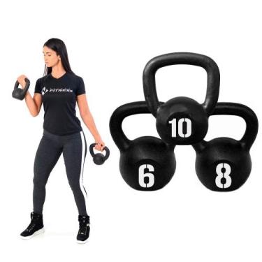 Imagem de Kit Kettlebell Pintado 6 8 10 kg Para Academia Ferro Fixa Treino Funci