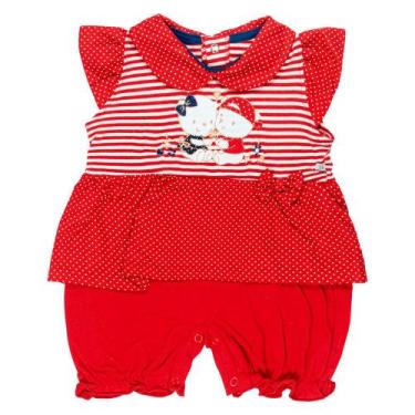 Imagem de Macacão curto vermelho para bebê bordado e poá - Era Uma Vez, G