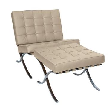 Imagem de Poltrona com Banqueta Barcelona Base Inox Couro Natural Legitimo - Dec