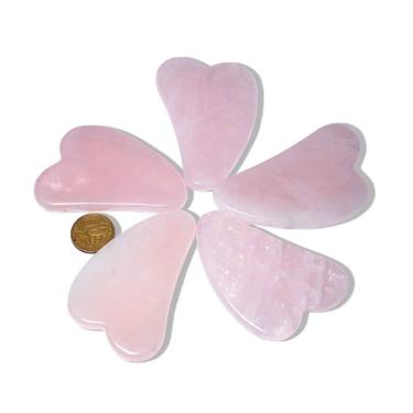 Imagem de 03 Massageador Gua Sha Quartzo Rosa Pedra Natural 50g 70mm