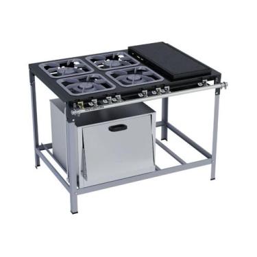 Imagem de Fogão industrial 4 bocas 30x30 com chapa e forno S2000 Metalmaq, Gás d