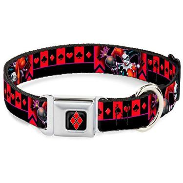 Imagem de Buckle-Down Coleira para cães com fivela de cinto de segurança - HARLEY QUINN Bomb Poses/Suits Preto/Roxo/Vermelho - 3,8 cm de largura - Serve para pescoço de 45,7-81,3 cm - Grande