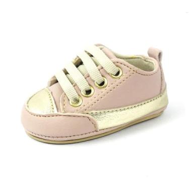Imagem de Sapatinhos Bebê-Tenis recém-nascido primeiros passos Forrado com tecido espumado14/20 pezinhos baby 1001D (Rose Dourado, BR, Bebê, Numérico, 20)