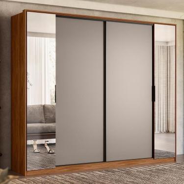 Imagem de Guarda Roupa Casal Laredo 4 Portas  Nogueira/nude  Tx Com Espelho - Demartêz