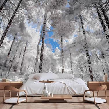 Imagem de Lcythiazole Mural de papel de parede de cena de neve de tamanho personalizável, cenário de neve coberto de neve de floresta coberta de neve bonito fundo de foto para sala de estar quarto estudo