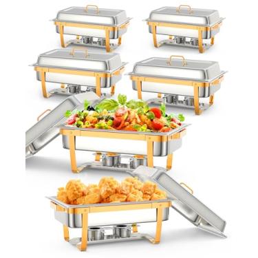 Imagem de Conjunto de buffet de pratos por atrito, pacote com 6 unidades, pratos retangulares para buffet com suporte de tampa, aquecedores de alimentos com colher e pinças para cozinha, festa, banquete,