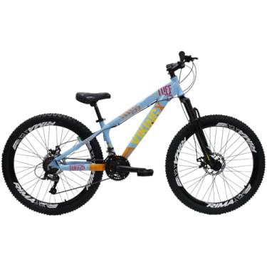 Imagem de Bicicleta Aro 26 Viking Tuff x25 21 Vel Quadro em Alumínio Freio a Disco Freestyle (Azul/Laranja)