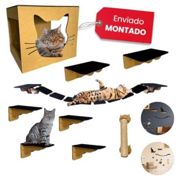 Imagem de Playground Para Gatos 9 Pçs Em Mdf Com Carpete Antiderrapante + Arranhador e Ponte